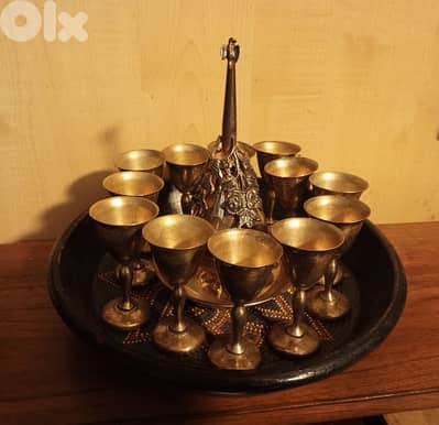 Vintage mini brass cups and engraved egg set