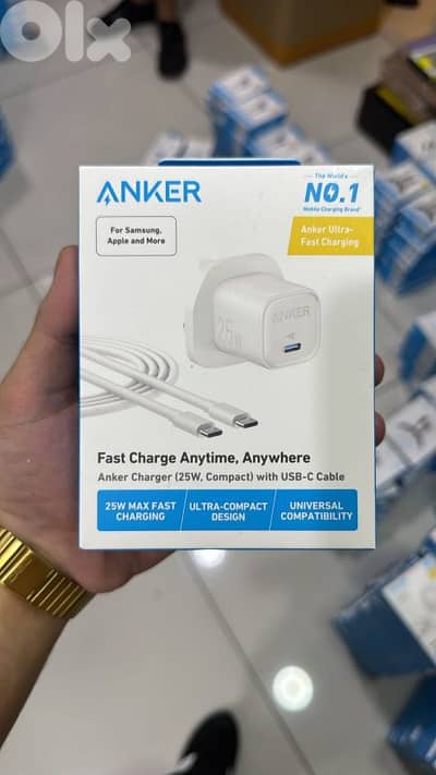 Anker usb-c charger  25w 3pin compact with usb-c cable white