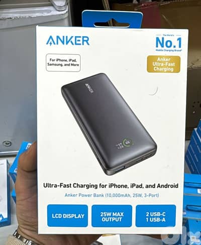 Anker power bank 10000mah,25w,3-port A1249h11