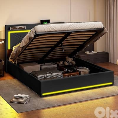 LED Storage Bed with Storage, Double Bed with Storage and Hydraulics