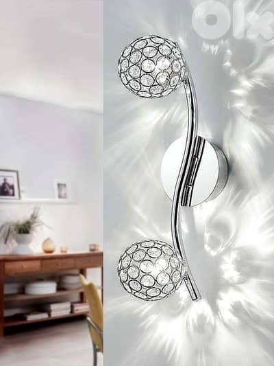 EGLO Ribolla Ceiling/Wall Light – Chrome Arc with Crystal Twin Spheres