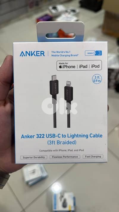 Anker 322 usb-c to lightning 3ft black braided cable