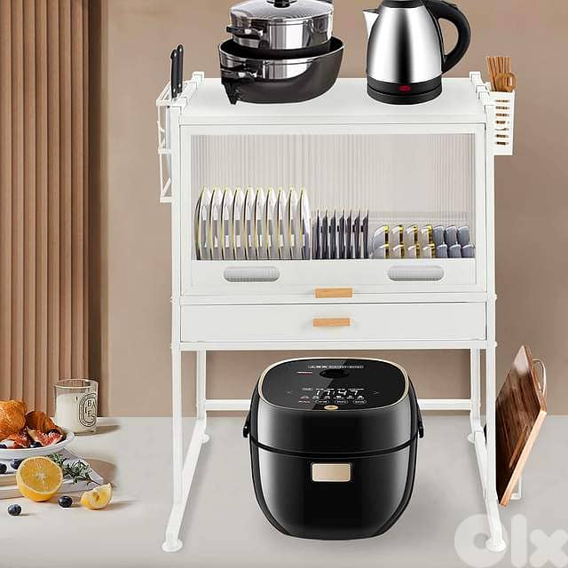 Carbon Steel Microwave Stand & Sealed Dish Cabinet with Knife Holder 9