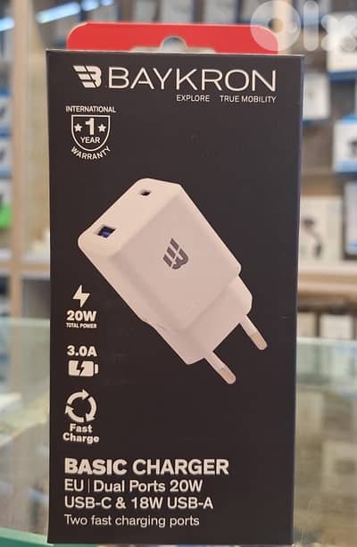 BAYKRON BASIC CHARGER EU/DUAL PORTS 20W USB-C& 18W USB-A 20W 3A