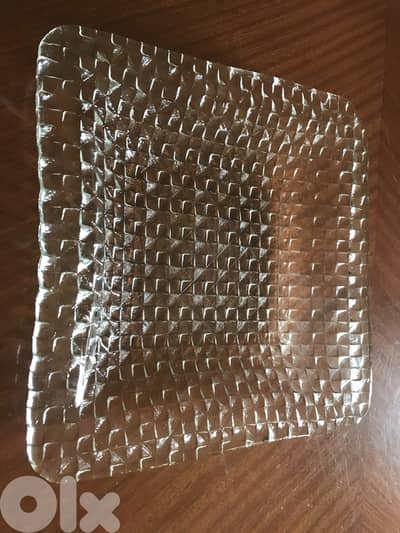 Decorated glass tray.