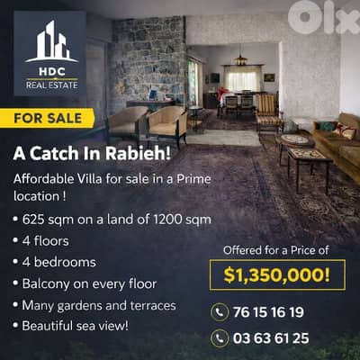 Villa 625 sqm in Rabieh for sale in a Prime location!