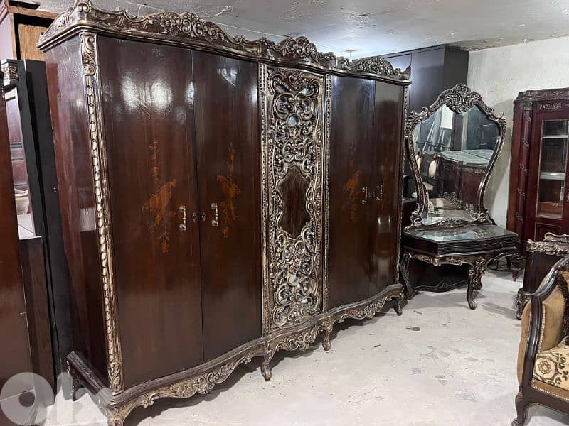 اوضة نوم تختين حفر خشب زان انتيك قديمة 2