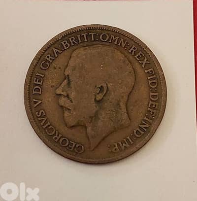England 1913 King George V large bronze penny coin