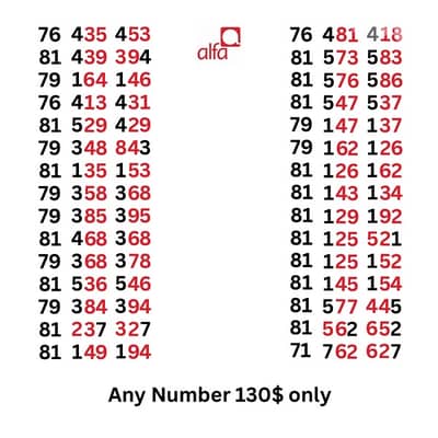 Alfa special sim card numbers new not used