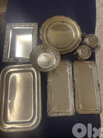 Vintage Silver-Plated Serving Set – Trays, Mirror, Bowls (8 Pieces)