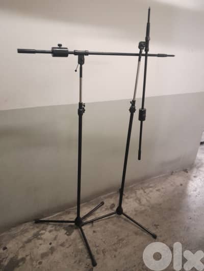 K&M Extra-long overhead microphone stands & 3 Table Stands w/Boom Arms