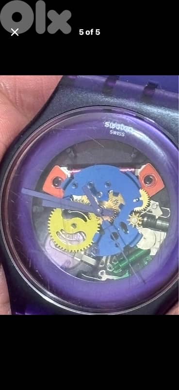 Vintage Swatch New Gent Purple Lacquered Skeleton Watch 41mm Swiss md 4