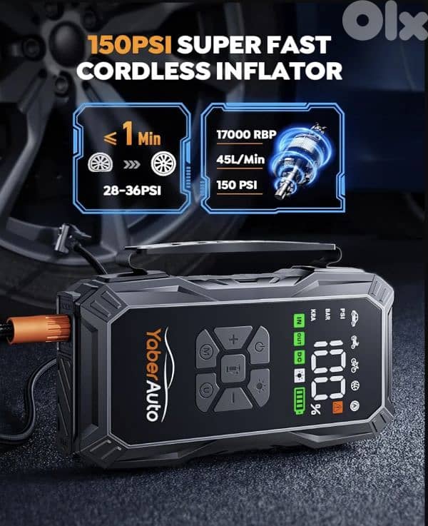 YaberAuto 6000A Jump Starter. 150PSI Air Compressor,12V Battery Booster 2