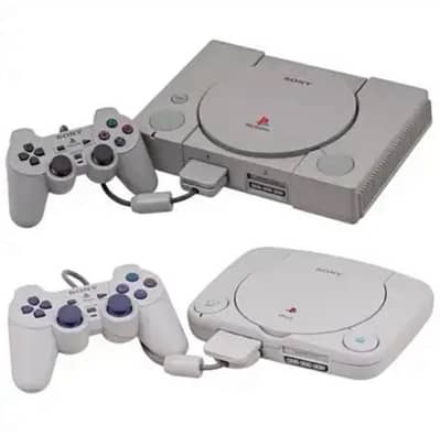 PlayStation PS2, PS3, PS4, PS5 against a PS1 Slim/Flat