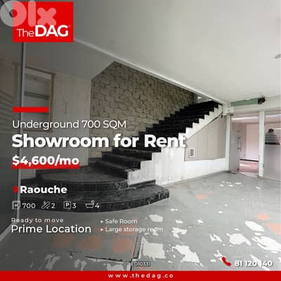 700 SQM Underground Space for Rent in Raouche مكتب للإيجار