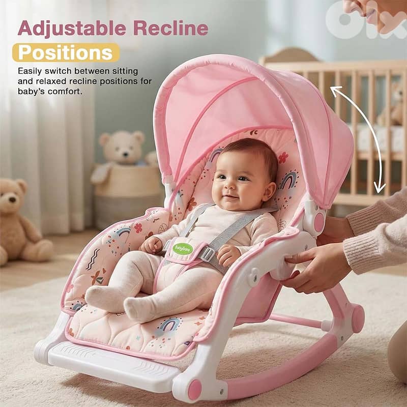 3-in-1 Baby Rocker & Feeding Chair With Wheels-كرسي هزاز وطعام للأطفال 1