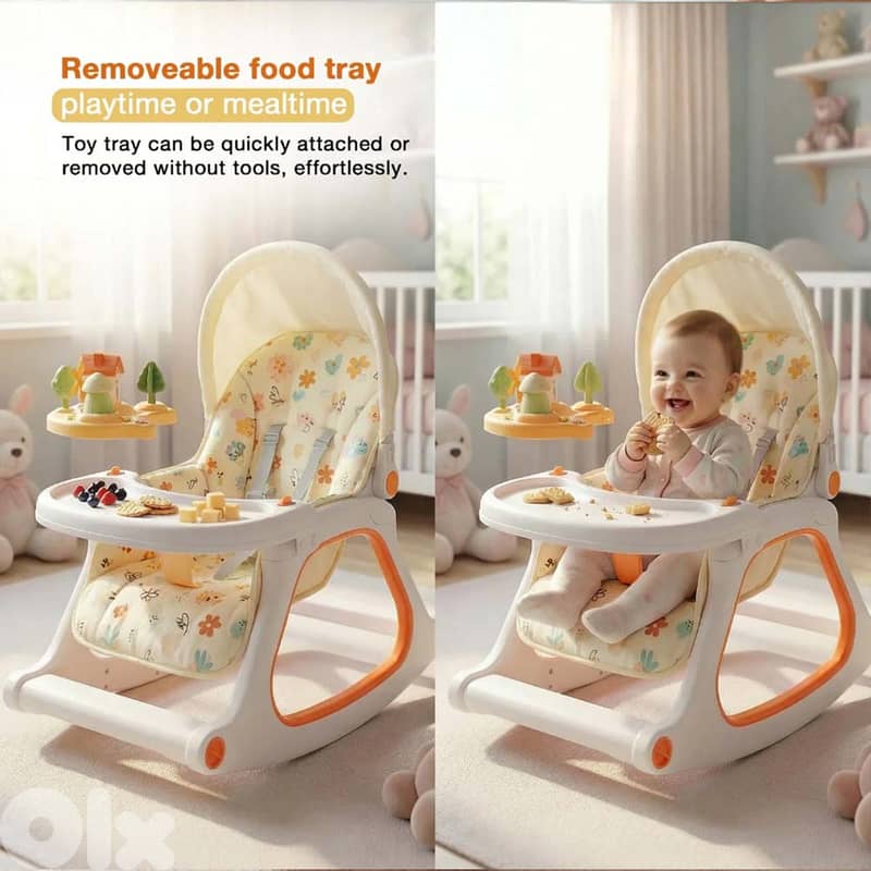 3-in-1 Baby Rocker & Feeding Chair With Wheels-كرسي هزاز وطعام للأطفال 2