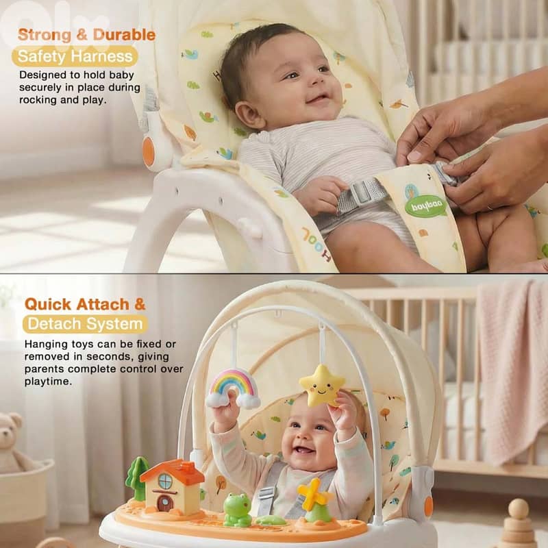 3-in-1 Baby Rocker & Feeding Chair With Wheels-كرسي هزاز وطعام للأطفال 3