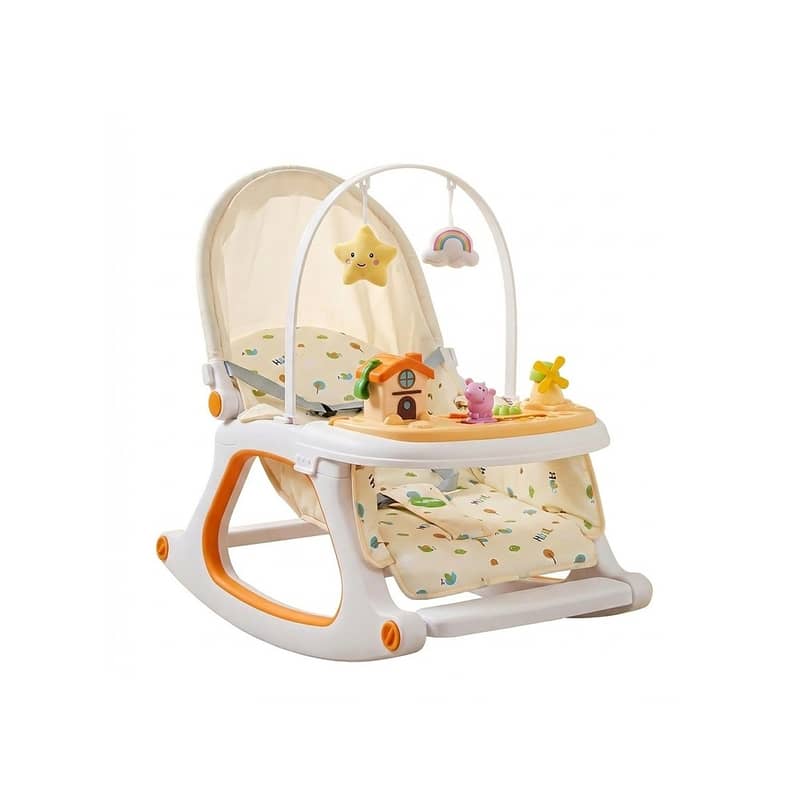 3-in-1 Baby Rocker & Feeding Chair With Wheels-كرسي هزاز وطعام للأطفال 4