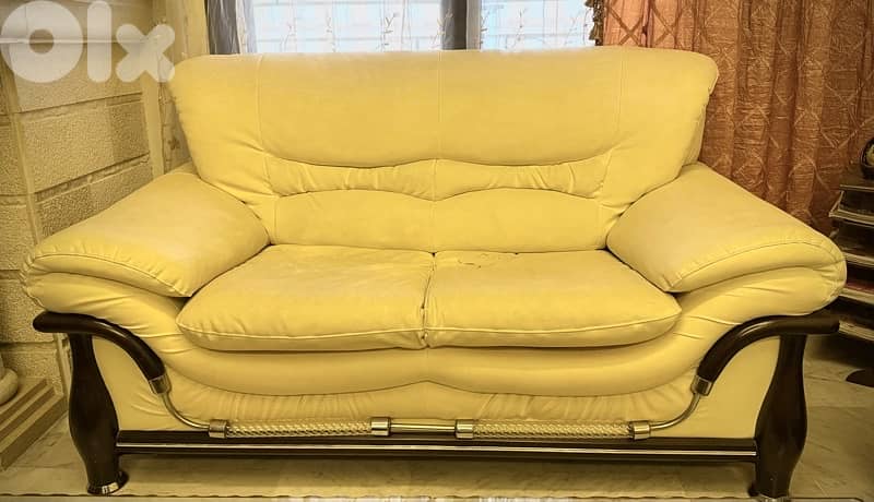 طقم كنبايات جلد بيج - Sofa set leather beige 1