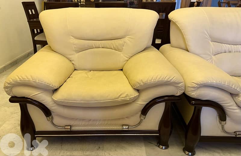 طقم كنبايات جلد بيج - Sofa set leather beige 2