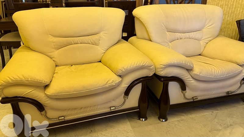 طقم كنبايات جلد بيج - Sofa set leather beige 3