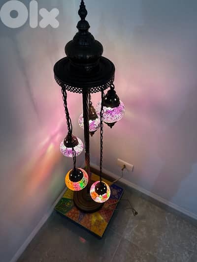Vintage Turkish Mosaic Floor Lamp – 5 Globe Handmade Glass Lantern