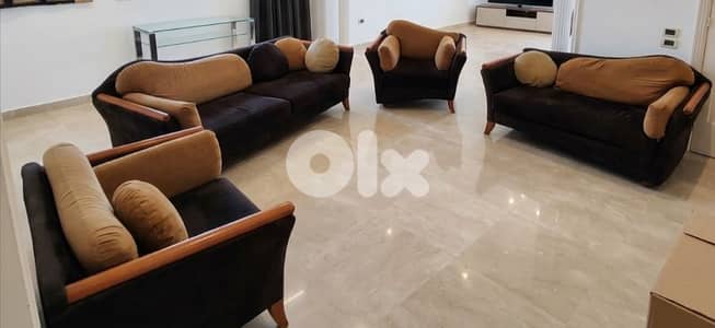 Living room furniture (salon couch) set, 4 pieces with cushions