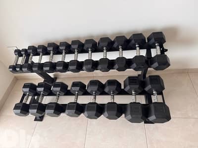 Dumbells and rack and bench