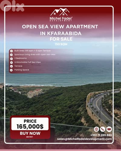 MN1007- Open Sea View Apt for Sale-kfaraabida شقة بإطلالة بحرية للبيع