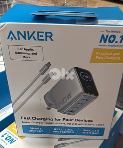 Anker zolo usb-c charger 140w (4-port pd 3.1)3 pin with usb-c cable