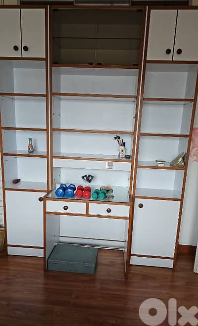 A custom-made library with a desk, like new