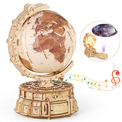 3D Wooden Puzzles for Adults, LED Illuminated Globe with Stand, 3D Woo