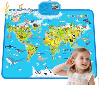 World Map Electronic Poster Talking Animals Continents