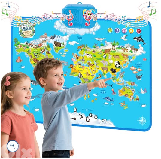 World Map Electronic Poster Talking Animals Continents 2