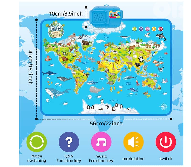 World Map Electronic Poster Talking Animals Continents 6