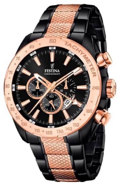Festina Chronograph Watch – Black & Rose Gold (Like New)