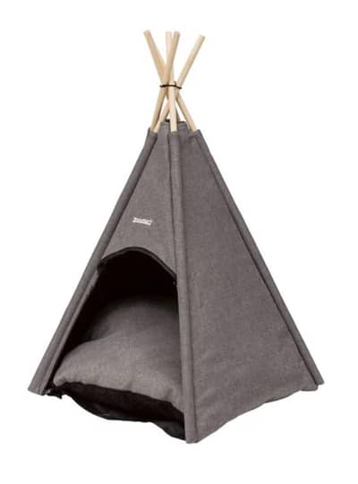 grey cat bed in shape of tent