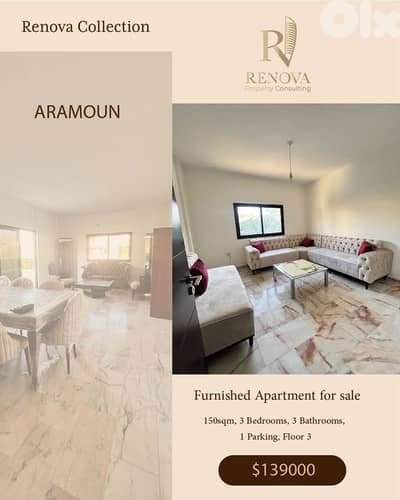 Semi Furnished Apartment for sale in Aramoun