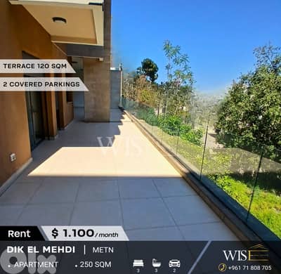  Spacious 250 SQM Apartment with Terrace for RENT in Dik El Mehdi!
