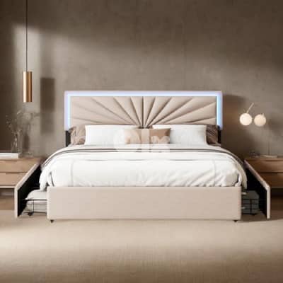 queen bed with led light and 4 drawers storage