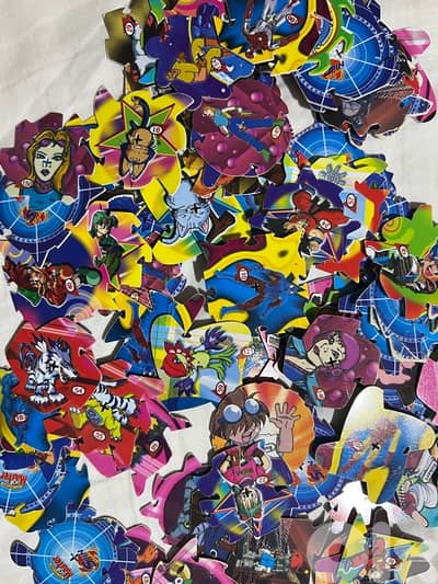 vintage collection pogs, cards and stickers