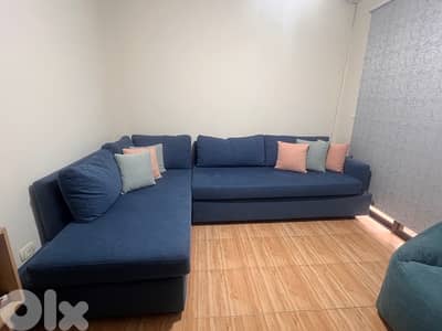 Modern Blue L-Shaped Sofa / Corner Couch – Spacious & Comfortable