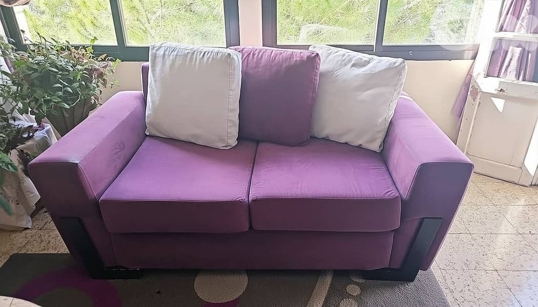 صالون كامل 3 قطع - موف مخمل - بكفيا| Full Velvet Sofa Set 3pcs Bikfaya 2