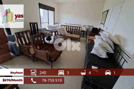 Reyfoun 240m2 | Rent | Mountain View | Terrace | Calm Street | KH