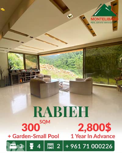 300 sqm Apartment For Rent in Rabieh رابية with Garden & Small Pool
