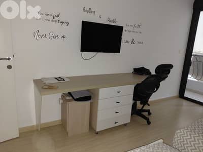2 single bed with bridge wardrobe with desk