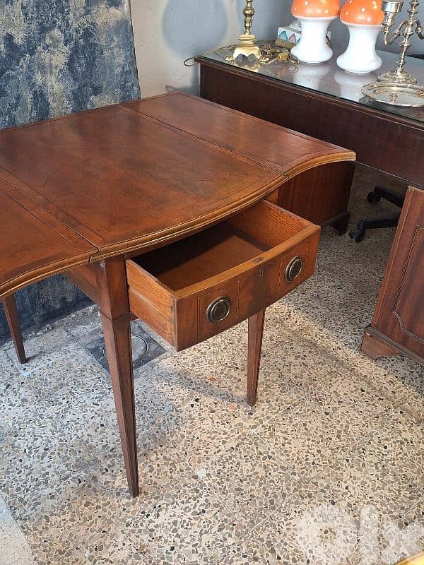 antique english leather top solid wood small desk 6
