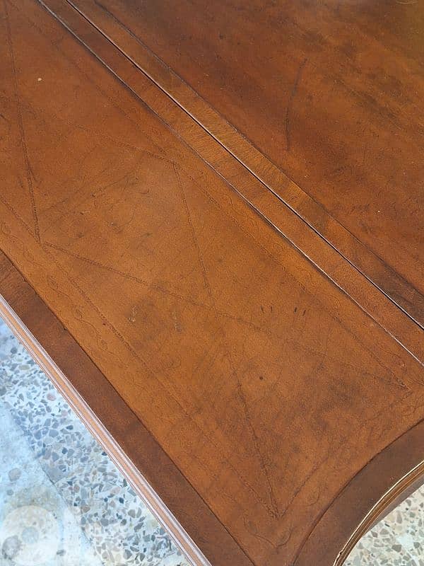 antique english leather top solid wood small desk 8