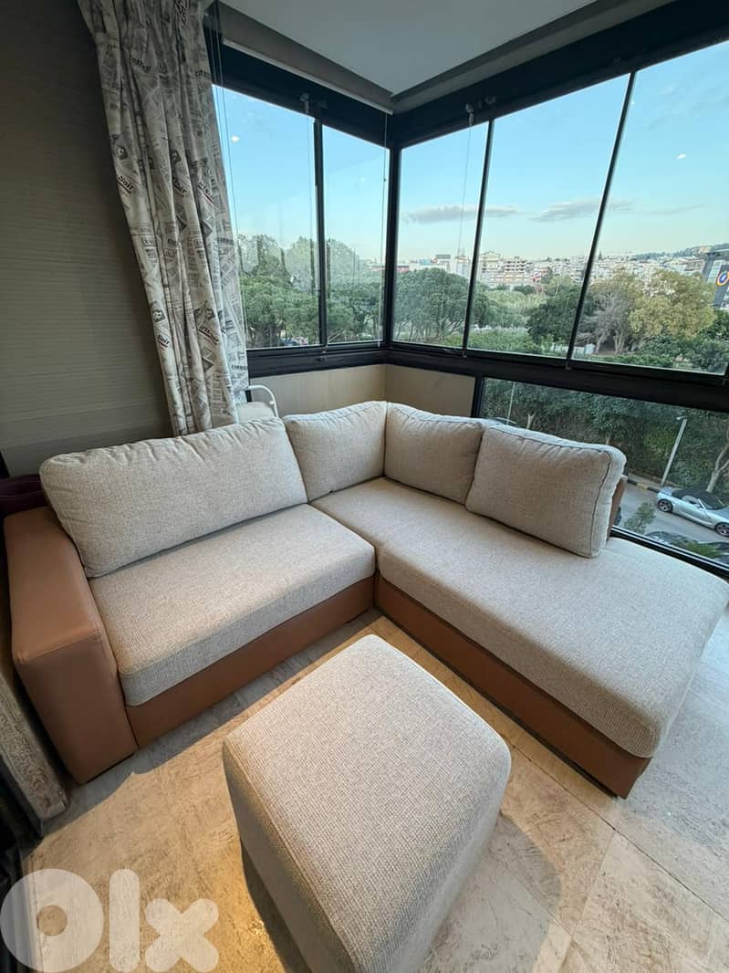 Modern L-Shaped Beige & Camel Sofa 1